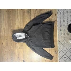 Eddie Bauer Mens Charcoal Gray Hoodie Sweatshirt W/ Quarter Button Up/Drawstring